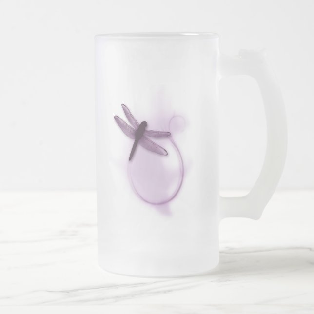 Purple Dragonfly Frosted Glass Beer Mug (Right)