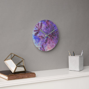 Purple Dragonfly Haze  Round Clock