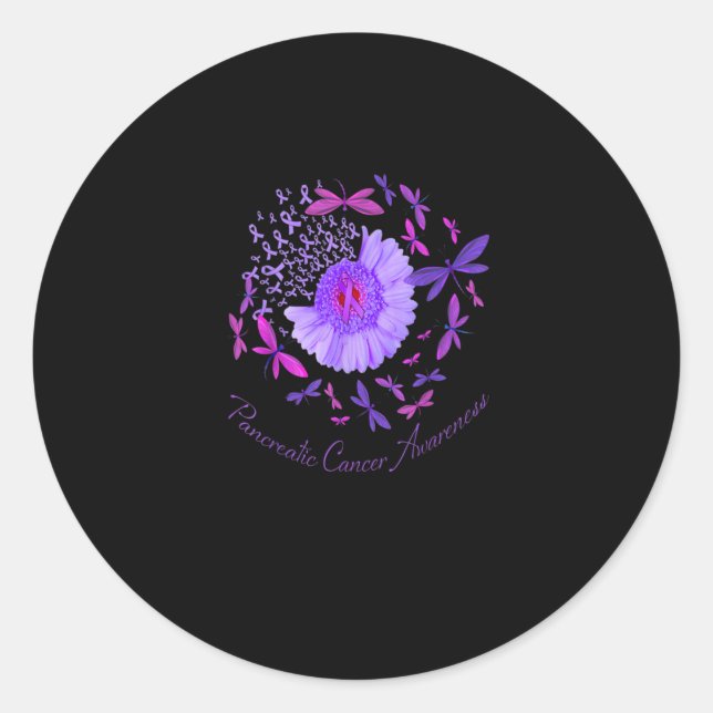 Purple Dragonfly Pancreatic Cancer Awareness Classic Round Sticker (Front)