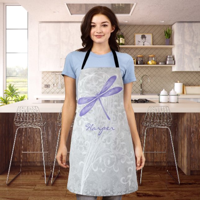 Purple Dragonfly Personalised All-Over Print Apron (Purple Dragonfly Personalized Apron)