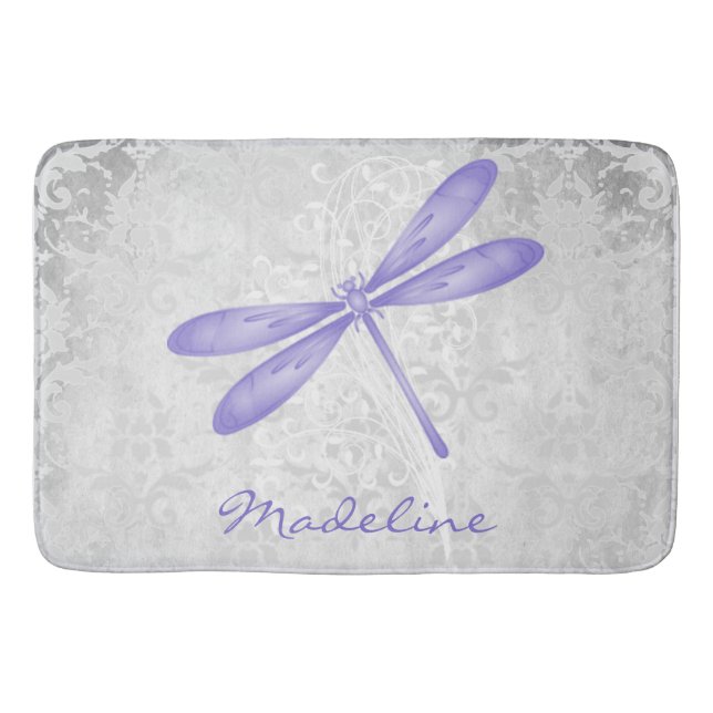 Purple Dragonfly Personalised Bath Mat (Front)