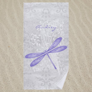 Purple Dragonfly Personalised Beach Towel