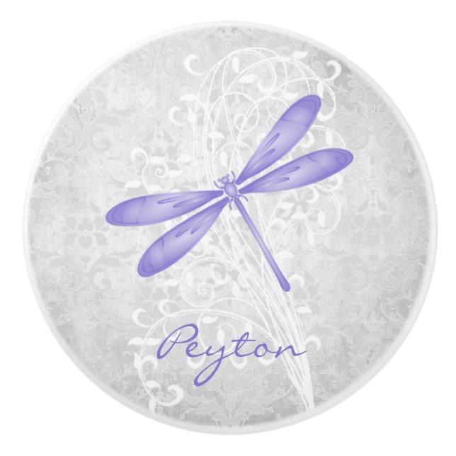 Purple Dragonfly Personalised Ceramic Pull (Front)