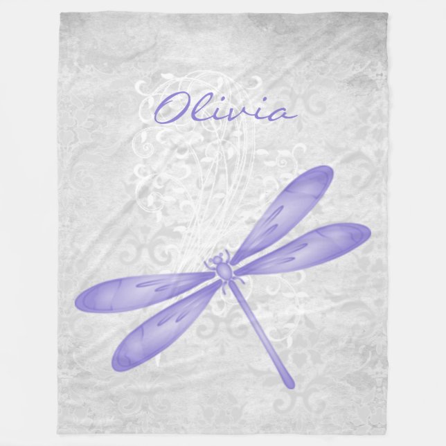 Purple Dragonfly Personalised Fleece Blanket (Front)