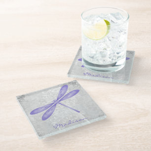 Purple Dragonfly Personalised Glass Coaster