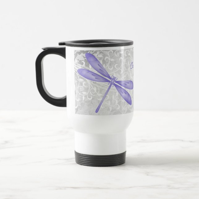 Purple Dragonfly Personalised Travel Mug (Left)