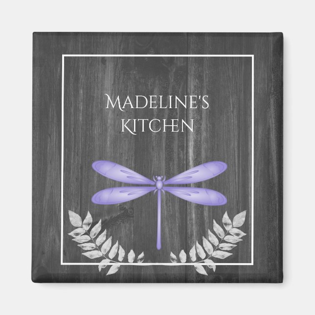 Purple Dragonfly Rustic Magnet (Front)