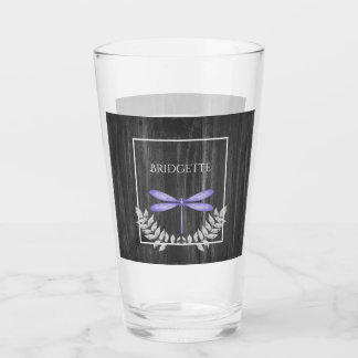Purple Dragonfly Rustic Personalised Glass