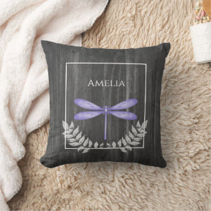 Purple Dragonfly Rustic Throw Pillow