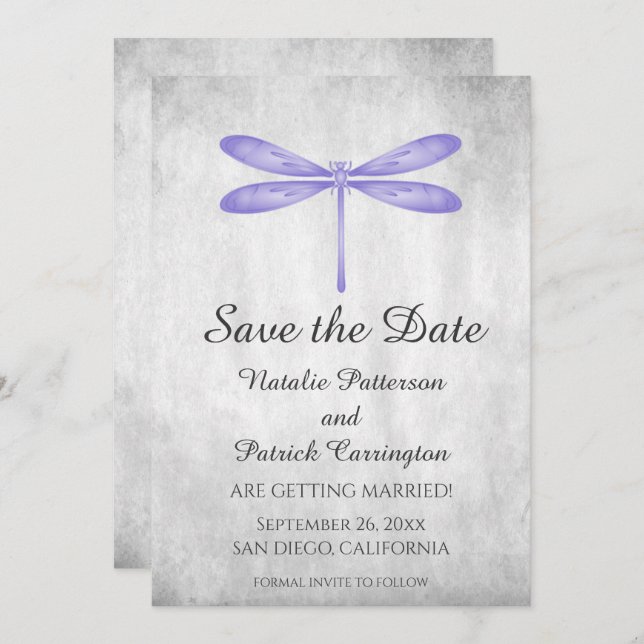 Purple Dragonfly Save the Date Invite (Front/Back)