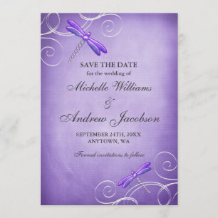 Purple Dragonfly Swirls Wedding Save the Date