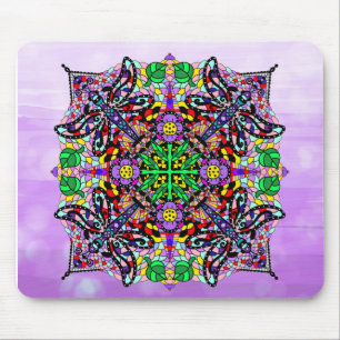 Purple Dragonfly Themed Mandala Colorful Mouse Mat