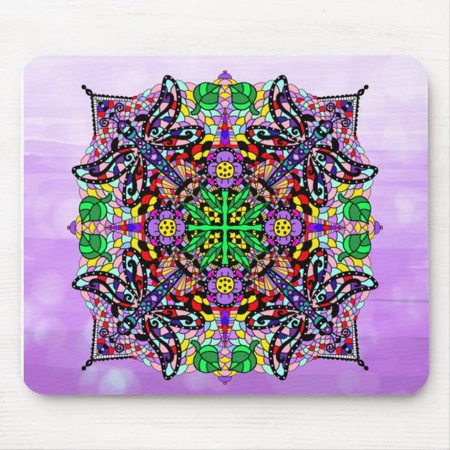 Purple Dragonfly Themed Mandala Colorful Mouse Mat (Front)