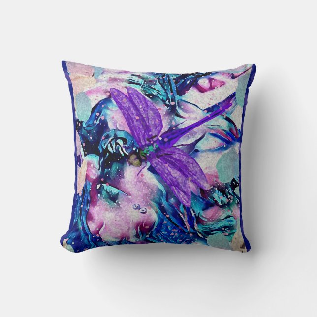 Purple Dragonfly watercolor Cushion (Front)