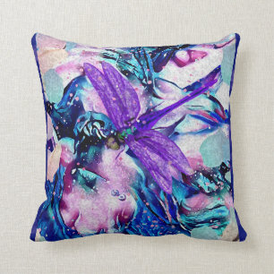 Purple Dragonfly watercolor Cushion