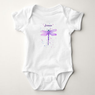 Purple dragonfly watercolor girly cute baby bodysuit