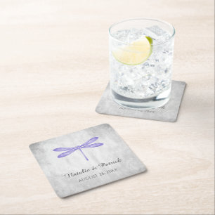 Purple Dragonfly Wedding Paper Coasters