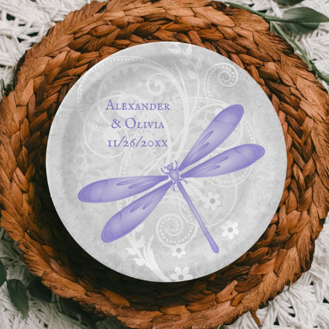 Purple Dragonfly Wedding Paper Plate (Purple Dragonfly Wedding Paper Plate)