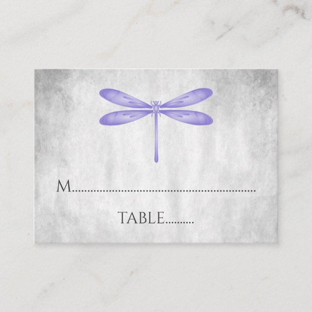 Purple Dragonfly Wedding Place Cards (Front)