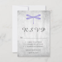 Purple Dragonfly Wedding RSVP Card