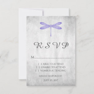 Purple Dragonfly Wedding RSVP Card
