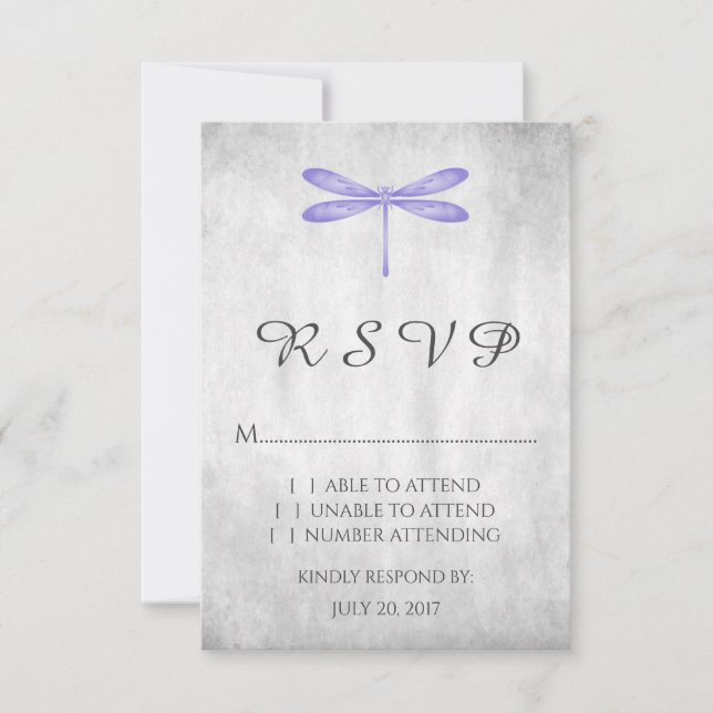 Purple Dragonfly Wedding RSVP Card (Front)