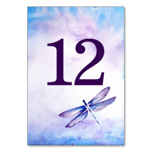 Purple Dragonfly Wedding Table Number   Watercolor