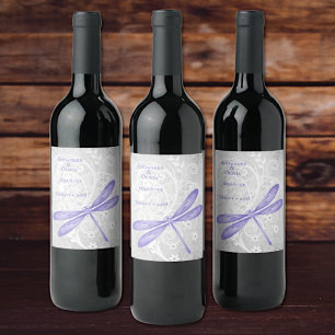 Purple Dragonfly Wedding Wine Label