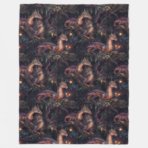 Purple Dragons Perched in Trees Fleece Blanket