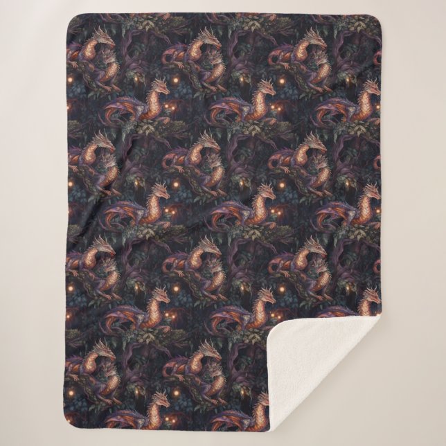Purple Dragons Perched in Trees Sherpa Blanket (Front)