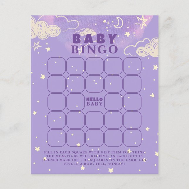  Purple Dream Baby Bingo Baby Shower Game (Front)