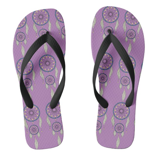 Purple Dream Catcher Pattern Flip Flops (Footbed)