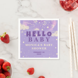 Purple Dream Sky Hello Baby Baby Shower  Napkin