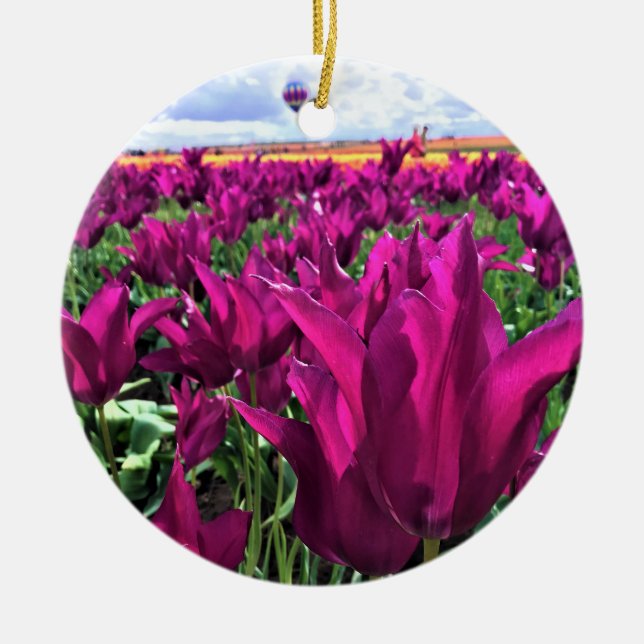 Purple Dream Tulips Ceramic Tree Decoration (Front)