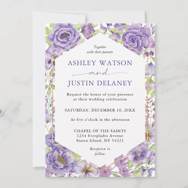 Purple dreams stylish florals Wedding Invitation (Front)