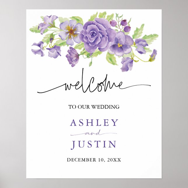 Purple dreams stylish wedding florals Wedding Sign (Front)