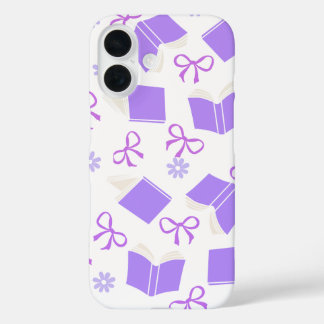 Purple Dreamy Books & Bows Pattern iPhone 16 Case