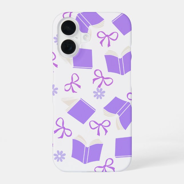 Purple Dreamy Books & Bows Pattern iPhone 16 Case (Back)