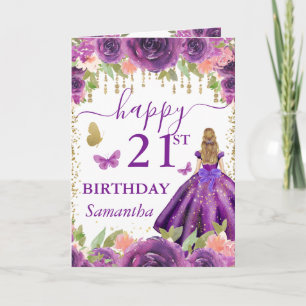 Purple Dress Blonde Haired Princess Birthday Card
