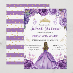 Purple Dress Blonde Princess Sweet 16 Invitation