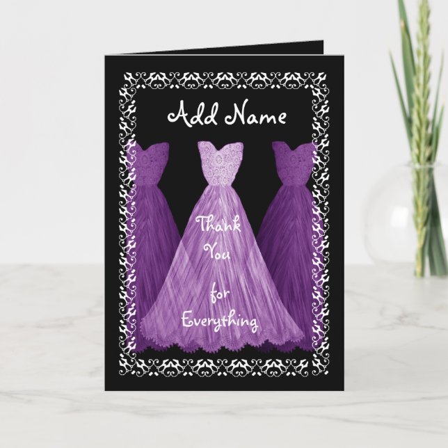 PURPLE Dress BRIDESMAID Wedding Thank You R451B (Front)