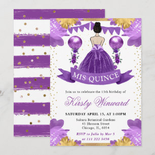 Purple Dress Brunette Hair Princess Quinceanera Invitation