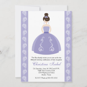 Purple Dress Brunette Quinceanera Invitations