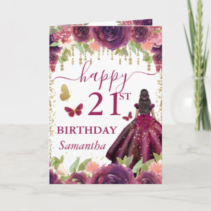 Purple Dress Dark Skin Princess Birthday Card