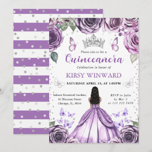 Purple Dress Dark Skin Princess Quinceanera In Invitation