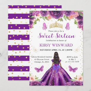 Purple Dress Dark Skin Princess Sweet 16 Invitation
