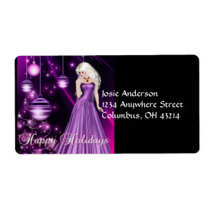Purple Dress Girl Christmas Address Labels