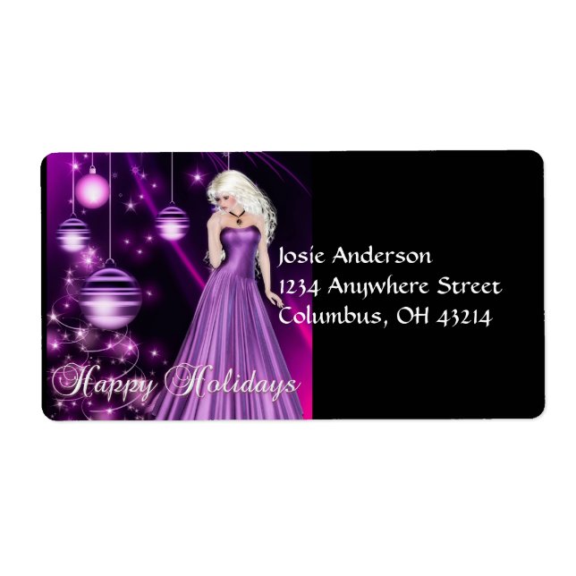 Purple Dress Girl Christmas Address Labels (Front)