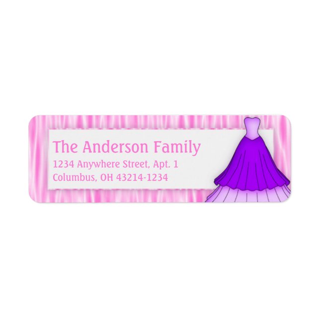 Purple Dress Girly Girl Return Address Labels (Front)