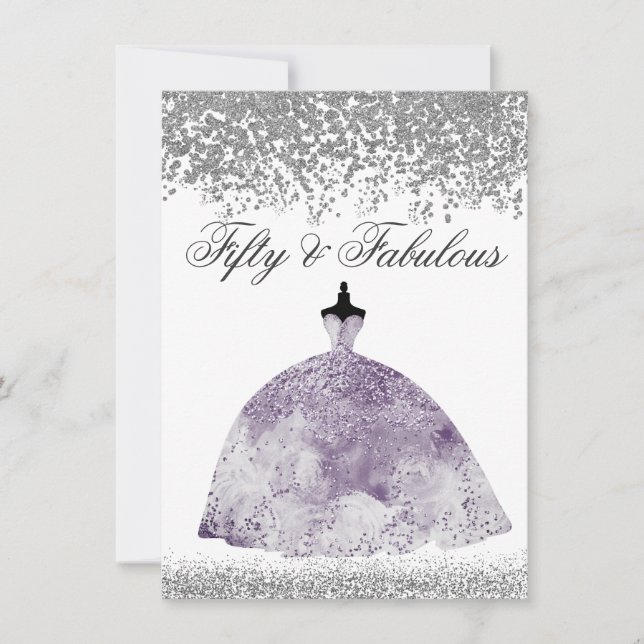 Purple Dress Glitter 50th Birthday Invite (Front)